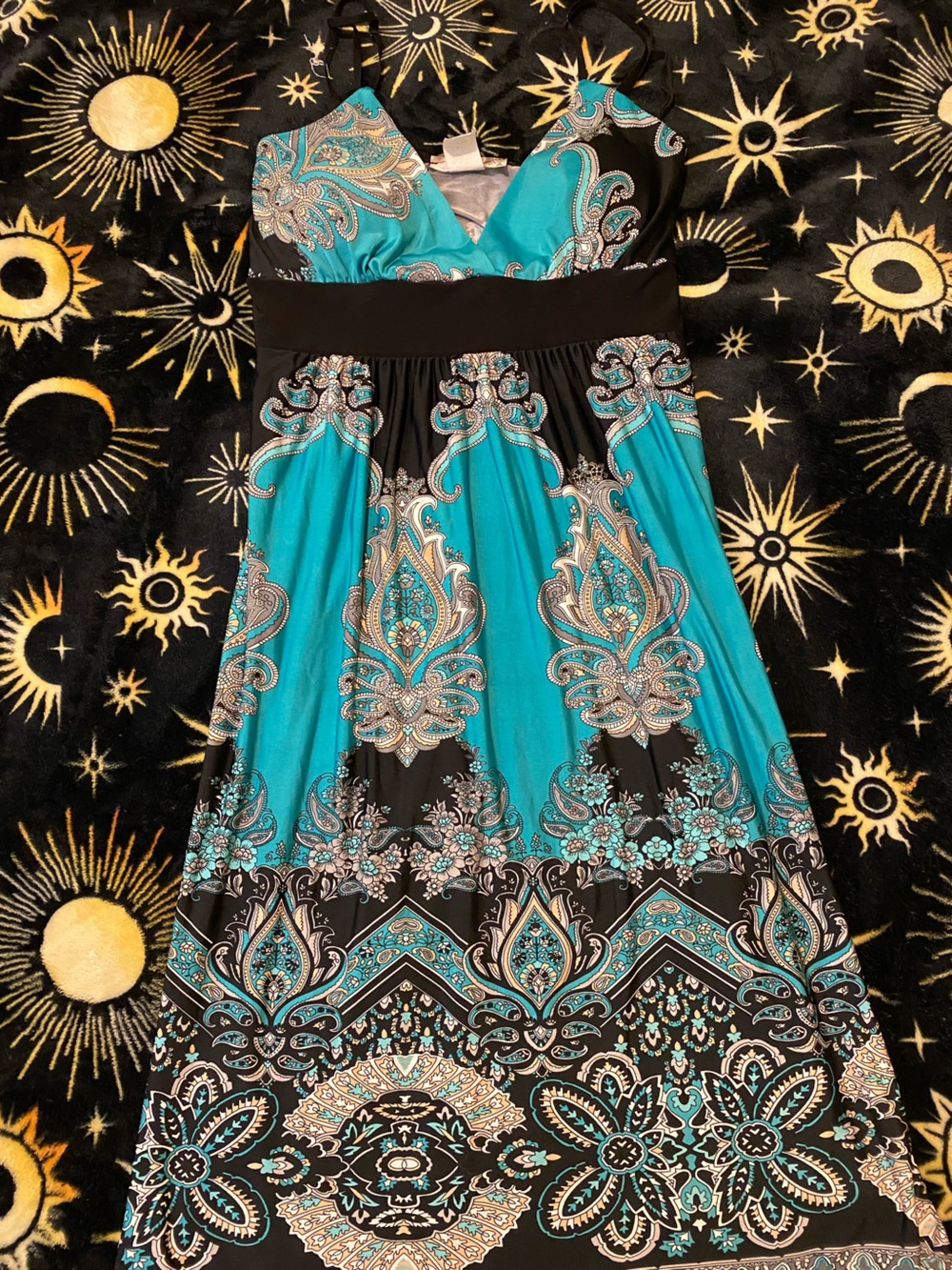 Cynthia Rowley Turquoise and Black Paisley dressy top